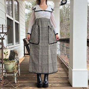 Vintage Black and White Plaid Maxi Dress